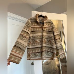 L.L. Bean Signature tribal Sherpa fleece boho quarter zip sweater jacket